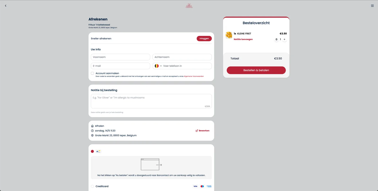 Paiement avec récapitulatif et Bancontact